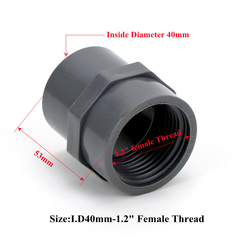 2~5Pcs PVC 1/2"-2" Female Thread Straight Joint Garden Irrigation Frame Pipe Connector Aquarium Fish Tank Female Adapter Fitting: 5Pcs / I.D40mm-1.2inch