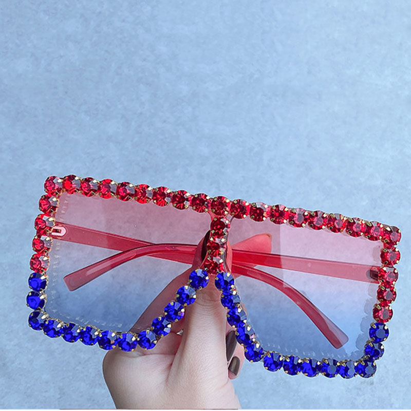 Overdimensionerede hipster farverige solbriller til kvinder luksuriøse diamant bling krystal solbriller til mænd  uv400 syninger briller: Klar