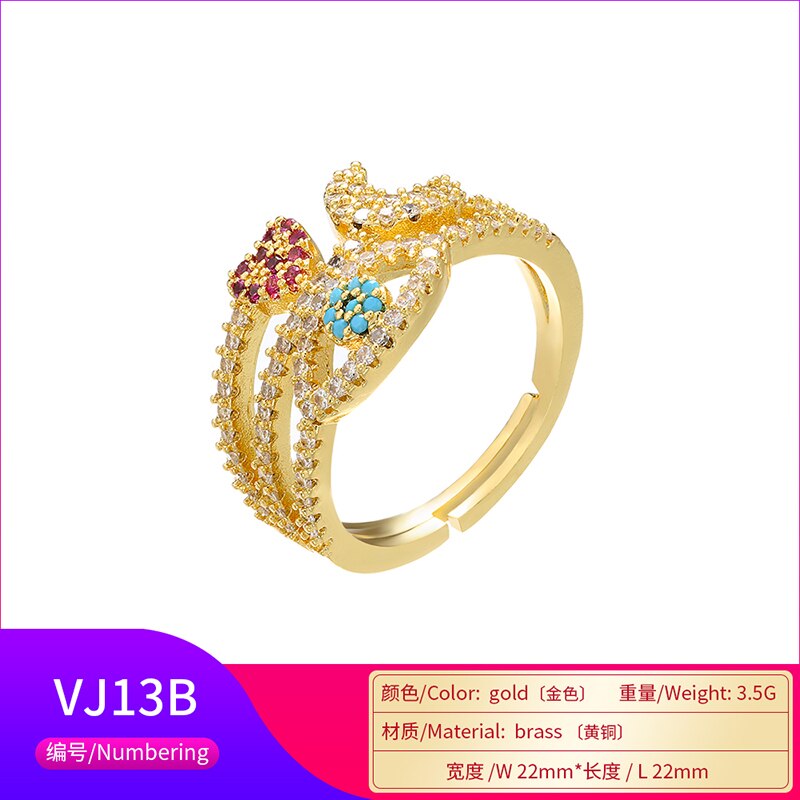 HECHENG Regenbogen Cz Stein Stapeln Ring Für Frauen Geometrische Wellen Lächeln Gold Silber Farbe Stangenbrot CZ VJ8: 4