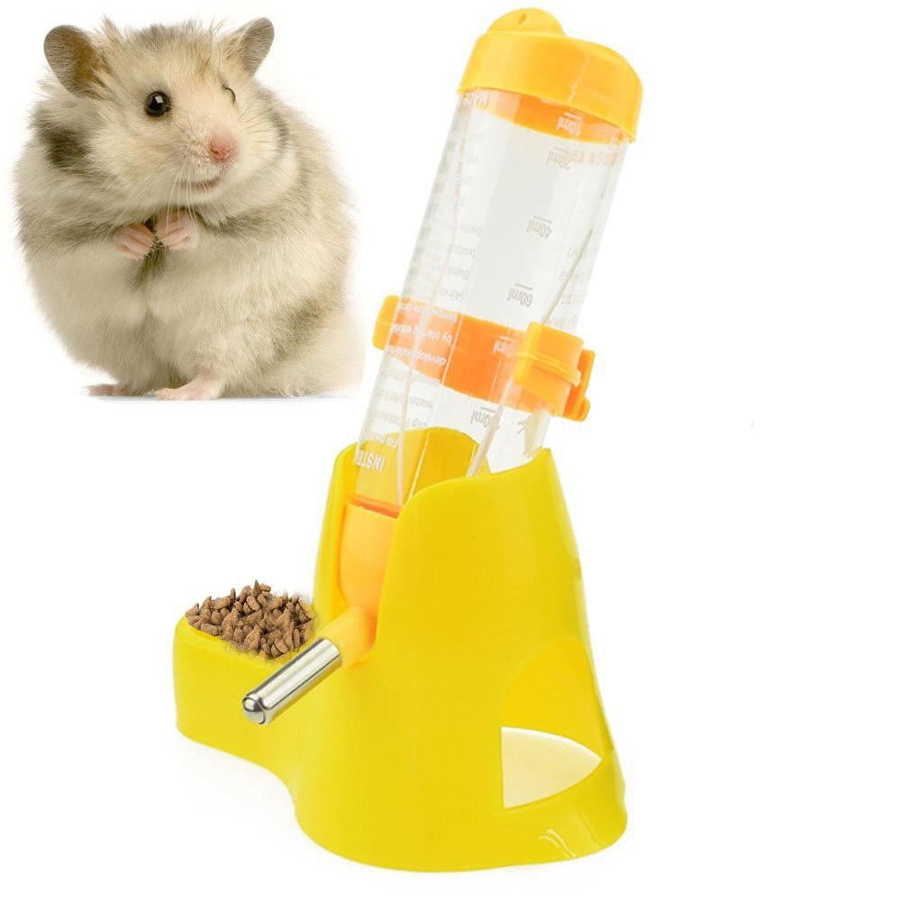 Small Animal Water Bottles 2 in 1 Free Standing Bottle Cage Hanging Water Dispenser Suitable for Hamsters Bunny: yellow / 80ml