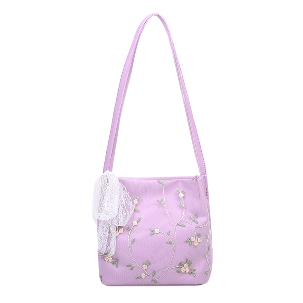 Spitze Blume Frauen Handtasche Elegante Totes Eimer Schulter Taschen PU Leder Weibliche Reise Strand Einkaufen Handtasche: LILA