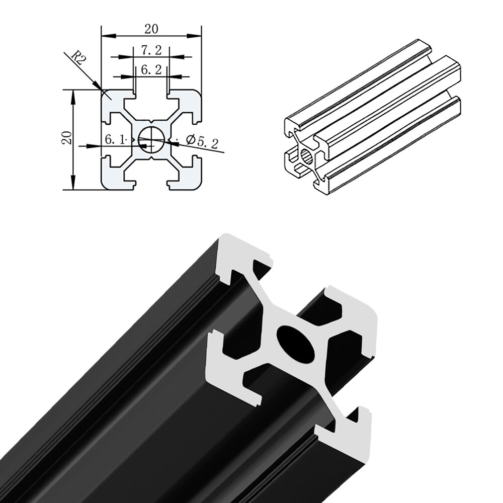 1PC BLACK European Standard Anodized Aluminum Profile Extrusion 300mm - 550mm Length Linear Rail 500mm for CNC 3D Printer