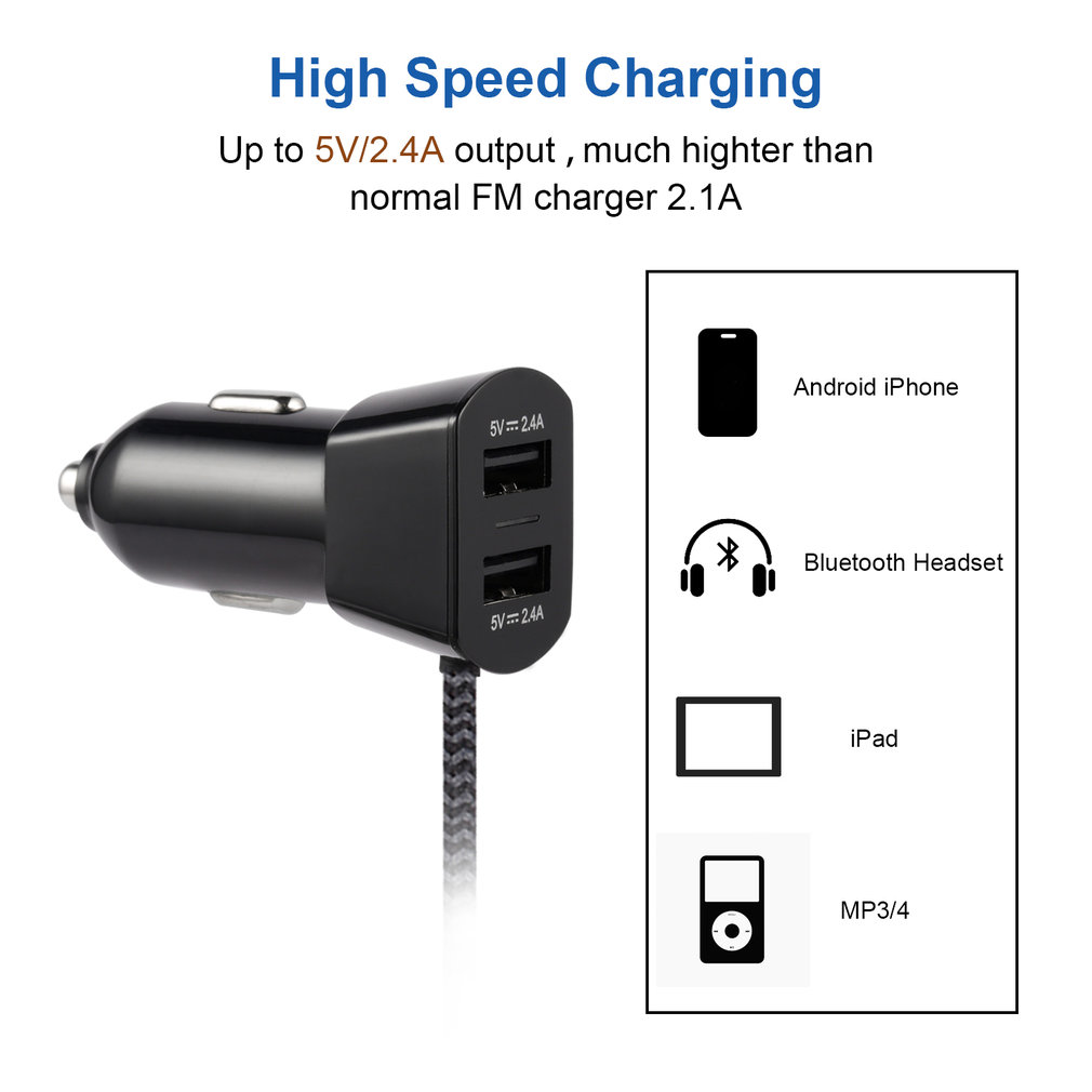 LESHP Wireless FM Transmitter Radio Car Kit for Smart Phones bundle with 3.5mm Audio Plug and Car Charger
