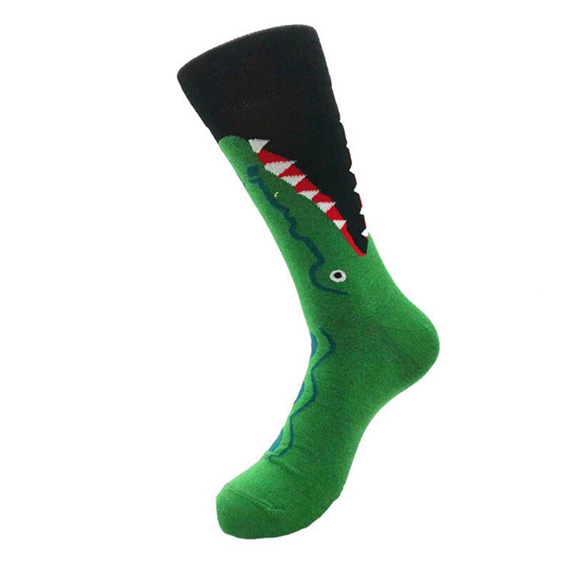 1 par mænd sokker kæmmet bomuld tegneserie dyr fugl haj zebra vandmelon hav mad geometrisk nyhed sjove sokker: 4