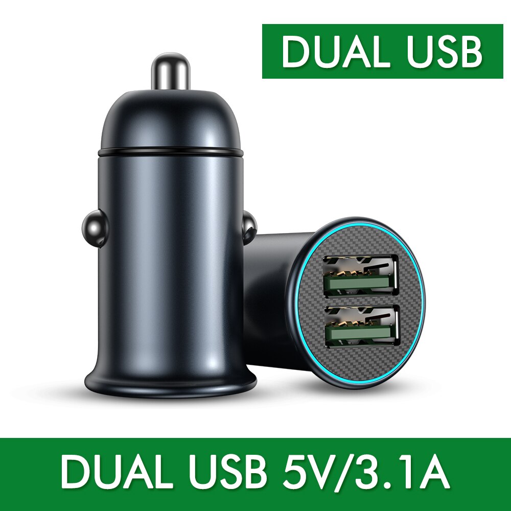 YKZ Car Charger PD 30W Mini Full Metal Dual QC3.0 4.0 USB Car Charger Type C Quick Charge For iPhone Samsung Huawei Mobile Phone: Dual USB 3.1A Gun