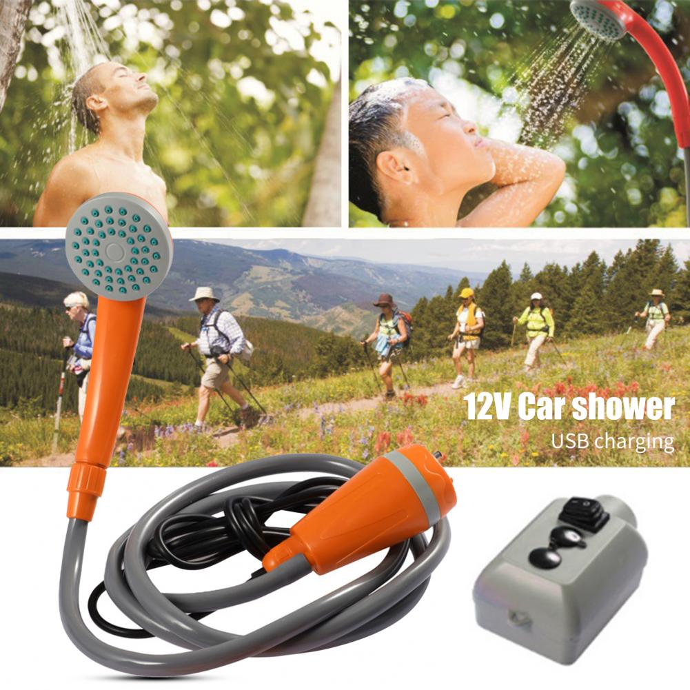 Juego de ducha eléctrico para exteriores, conjunto de ducha portátil recargable por USB, de plástico, ultraligero, gran salida de agua, para acampar