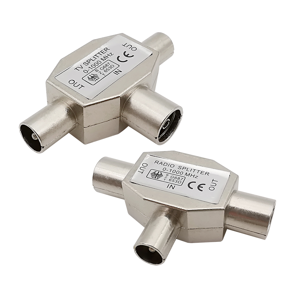 En-til-to tv-antenne splitter adapter 2- vejs tv han-til-hun antenne koaksial signal distributør konvertering interface stik