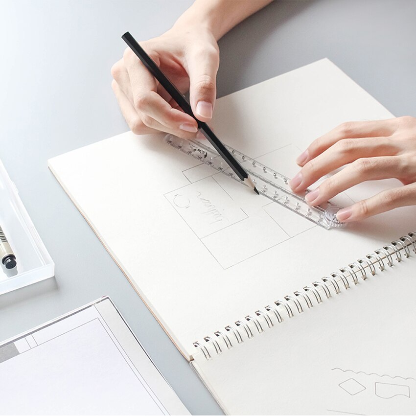 15-30cm Acrylic Transparent Folding Ruler Students Stationery Drawing Measuring Tools Straight Rulers With Small Protractor