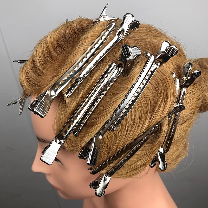 Pinzas para el cuidado del cabello para mujer, pinzas de corte de peluquería de acero y Metal, herramientas de estilismo para corte de pelo de peluquero, horquilla esponjosa para raíz del cabello