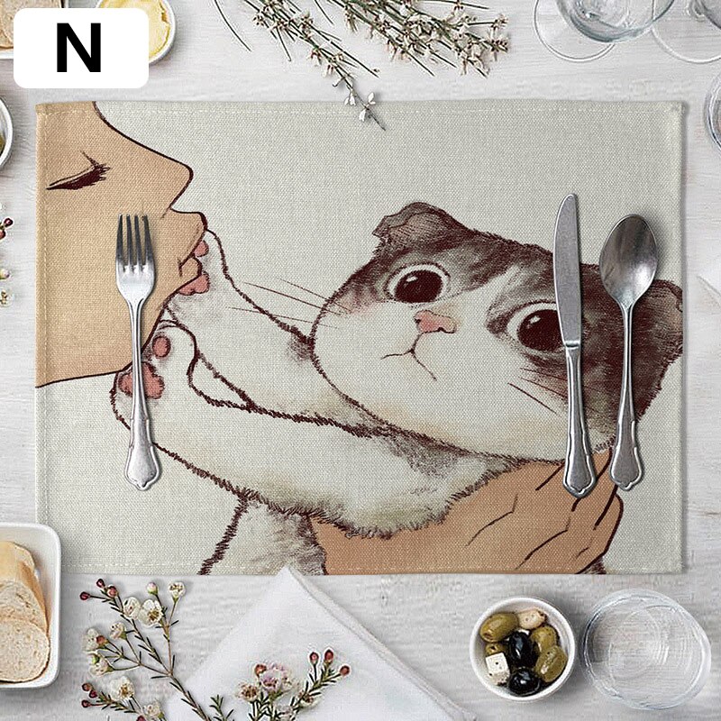 European style cute cat table mat cat style heat-proof mat placemat plate and bowl mat pot mat heat-proof mat: N