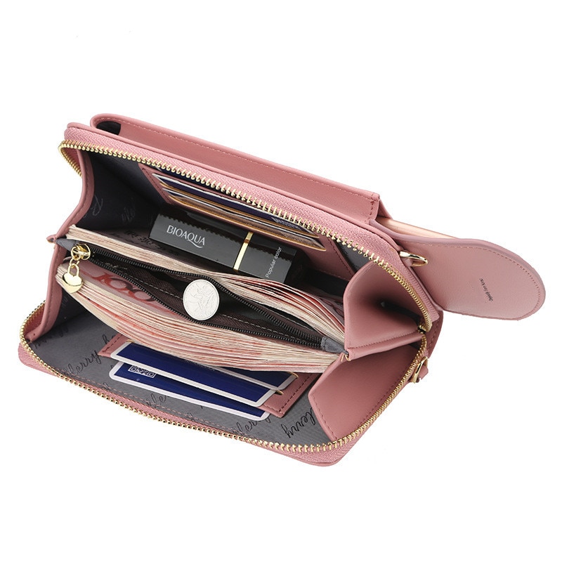 Meisjes leren clutch dames portemonnee portemonnee kaarthouder reis crossbody mobiele telefoon portemonnee pu rits munt portemonnee