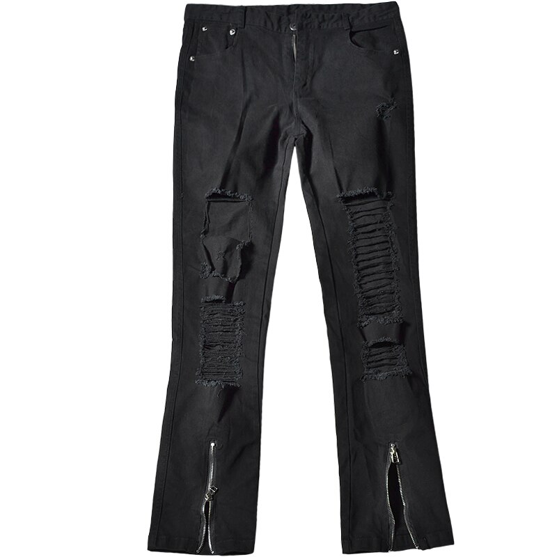 Herfst mannen black ripped jeans met gaten verontruste hip hop punk denim broek heren vintage casual rits skinny jogger jeans