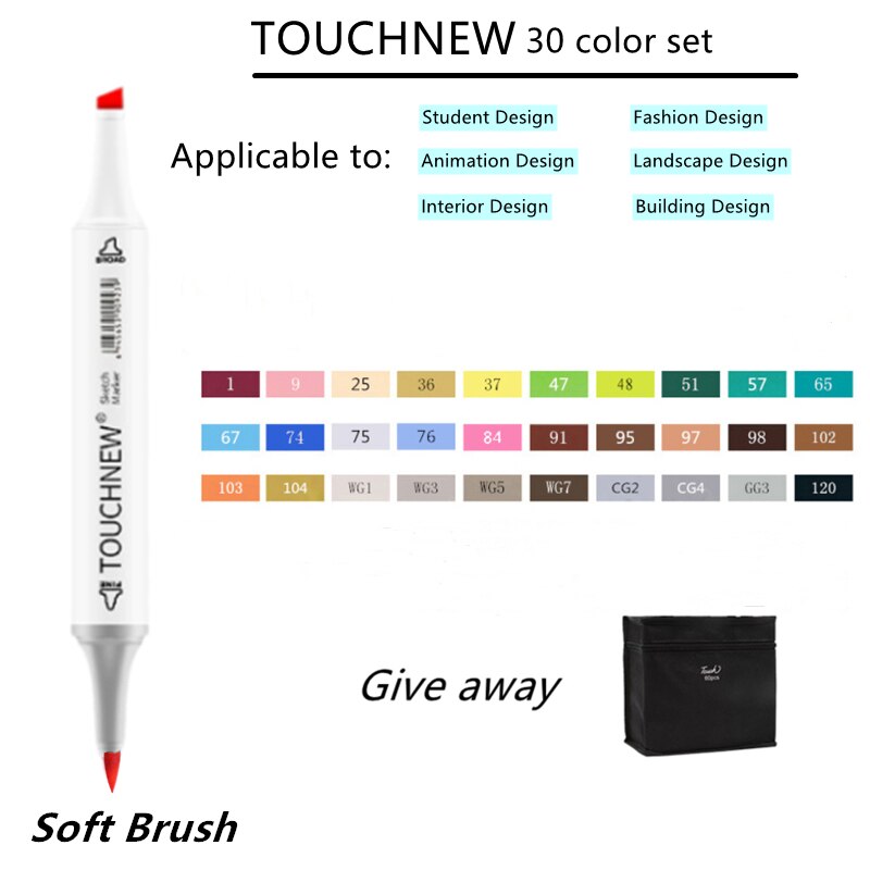 TOUCHNEW Sketching markers Soft brush Marker pen set brush marker alcohol-based marker comic drawing animation art supplies: Clear