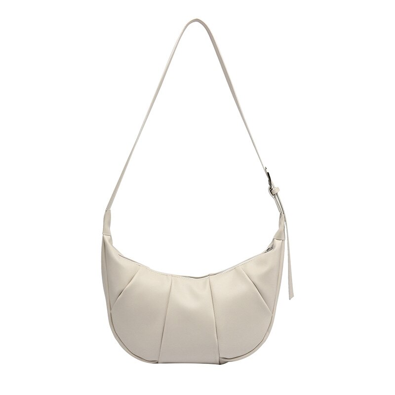 Casual Soft Leather Large Hobos Croissant Handbags for Women Simple Half Moon Black Shoulder Bags Purses: white