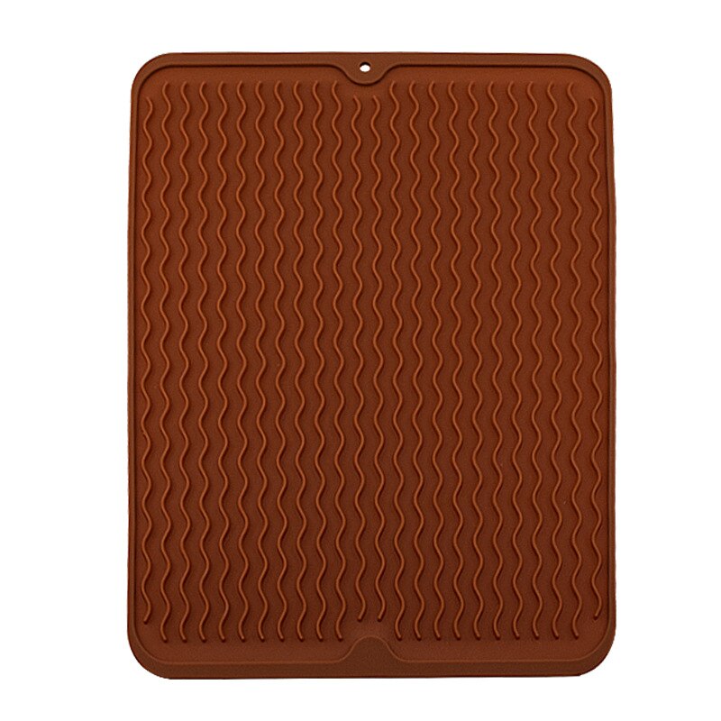 Esterillas plegables para secado de platos, manteles de desagüe de silicona, antideslizantes, con aislamiento térmico, almohadillas de goma suave para platos y vasos, para cocina y hogar: Brown