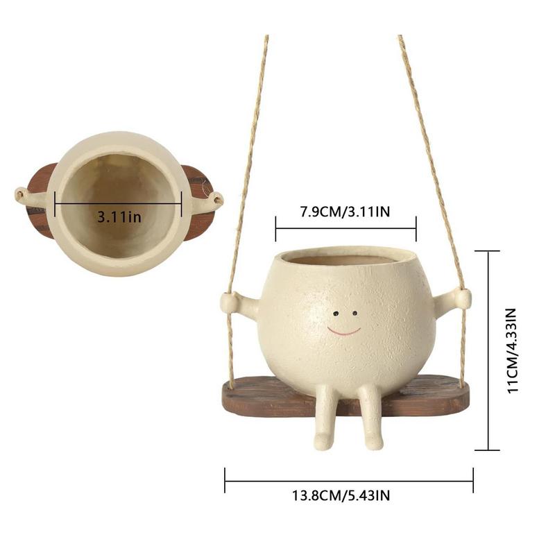 User inière en résine avec visage souriant et ficelle, pot unique, visage oscillant, accessoires de jardin