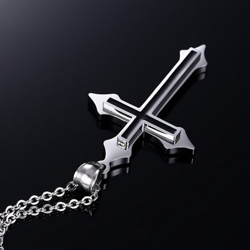 stainless steel cross necklace mens pendant silver chain necklace black for men accessories jewelry on the neck