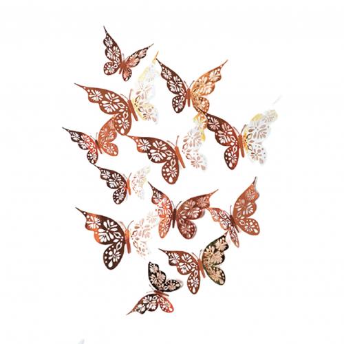 12 stuks 3d holle vlinders huis kinderkamer woonkamer slaapkamer muursticker decoratie sticker 3d stickers: Roségoud