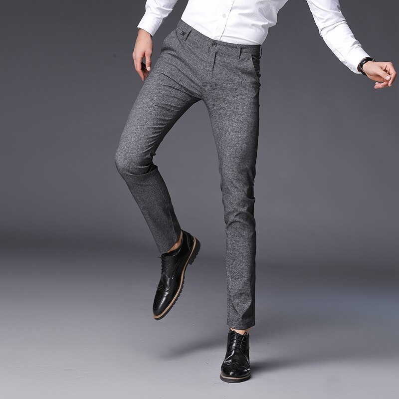 Pantalones de traje gris de para hombre, pantalones casuales de negocios, pantalón de Otoño de delgado