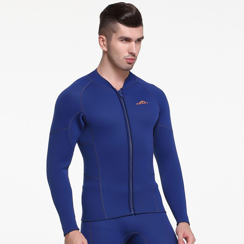SBART 1 pieza 3MM Zip Up traje de neopreno chaqueta de buceo para hombres traje de baño de manga larga surf ropa de navegación DCO: Azul / M 60 to 65kg