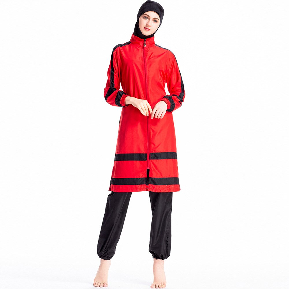 LaFata Color Muslim Swimwear Islamic Modest Swimming Suit Burkini Women Swimsuit with Hijab 4XL muslim swimsuit: red / L