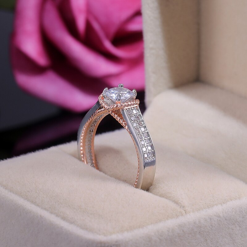 Huitan Rose Gold Farbe Prinzessin schneiden Hochzeit Ringe Zwei Tonne Rose Gold Silber Farbe Gemischt Frauen Ringe Heißer schmuck