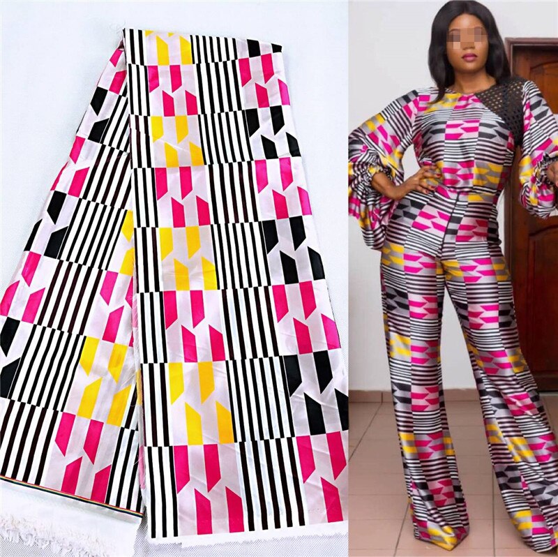 Afrikaanse Stof Vrouwen Jurk Afrikaanse Zijde Stof Satijn Zijde Voor Kledingstuk Naaien 5Yards: YJ75826C12