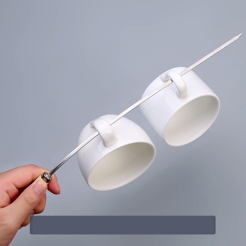 Stainless steel wooden handle barbecue stick mutton kebab tool barbecue kebab articles iron stick flat stick fitting