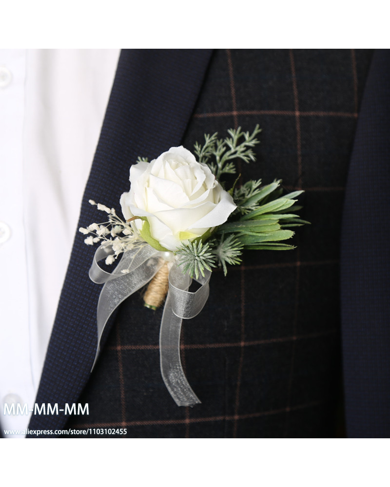 MM Boutonniere und Taillen-Corsage-Set für Hochzeit für Mann, Bräutigam, Trauzeuge, Seidenblumendekoration, Hochzeitsaccessoires: Black