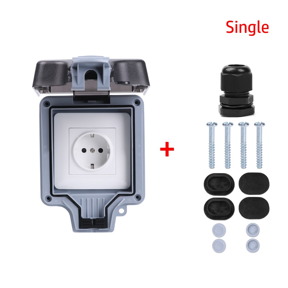 1Pc IP66 Stopcontact Outdoor Waterdichte Duitse Eu Plug Socket Regendicht Outdoor Geschakeld Stopcontact Buiten Gebruik: Single