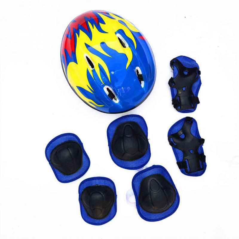 7Pcs/set Kids Cycling Protective Gear Bicycle Helmet Skating Knee Wrist Guard Sports Roller Children Elbow Pad Adjustable #2: Blue