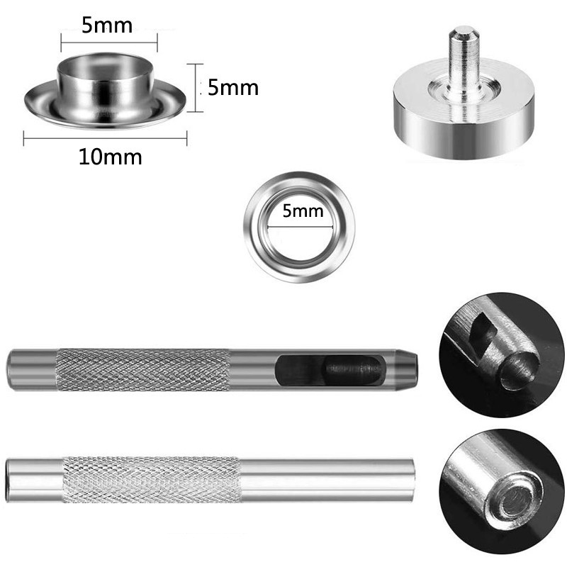 120x Grommets Clothing Metal Eyelets Button Set with 3 Installation Tool Kit