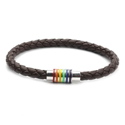 Zwart Gevlochten Leer Armband Lgbt Vrouwen Mannen Unisex Rvs Gay Pride Regenboog Magnetische Charms Armband: C