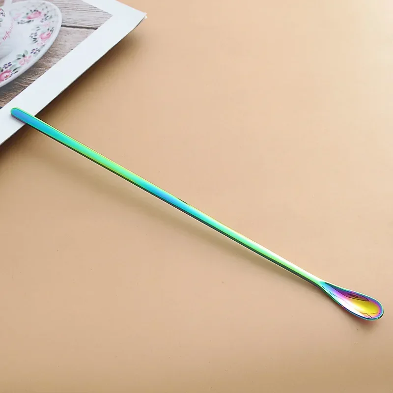 Long Handle Stirring Spoon Stainless Steel Food Grade Coffee Utensil Waterdrop Shape Ice Spoon Honey Cocktail Mixing Bar Tool: WHITE / L