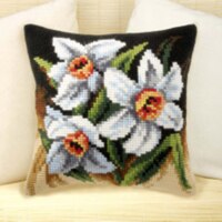 1flowers 04 DIY Needlework Kit Acrylic Yarn Embroidery Pillow Tapestry Canvas Cushion Front Cross Stitch Pillowcase-