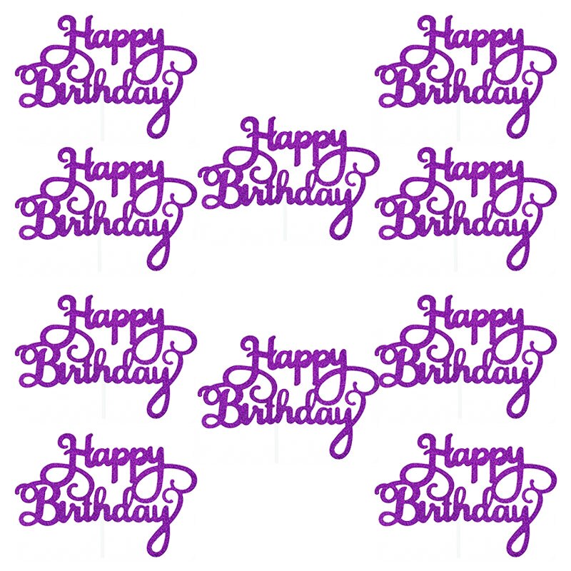 10pcs Glitter Happy Birthday Letter Cake Topper Sparkle Paper Cupcake Topper For Kids Birthday Party Baby Shower Dessert Decor: 10pcs Purple