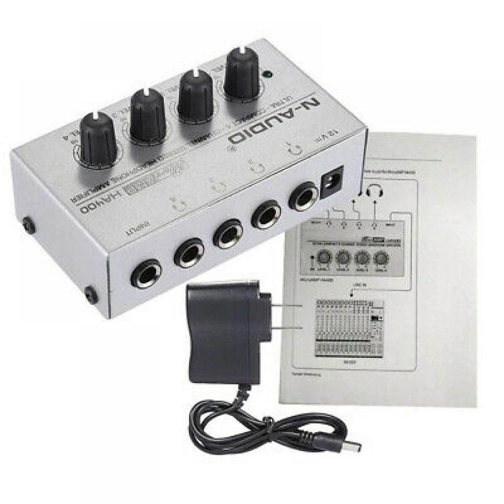 Eindversterker HA400 4-Kanaals Hoofdtelefoon Versterker Stereo Ultra-Compact W/Dc 12V Adapter Voor Muziek mixer Opname Studio