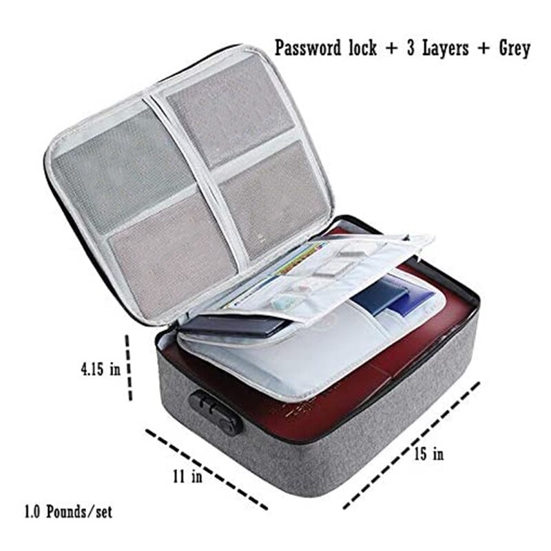 Important File Pocket Holder,Document Organizer Box,Oxford Waterproof Document Storage Bag with Safe Code Lock