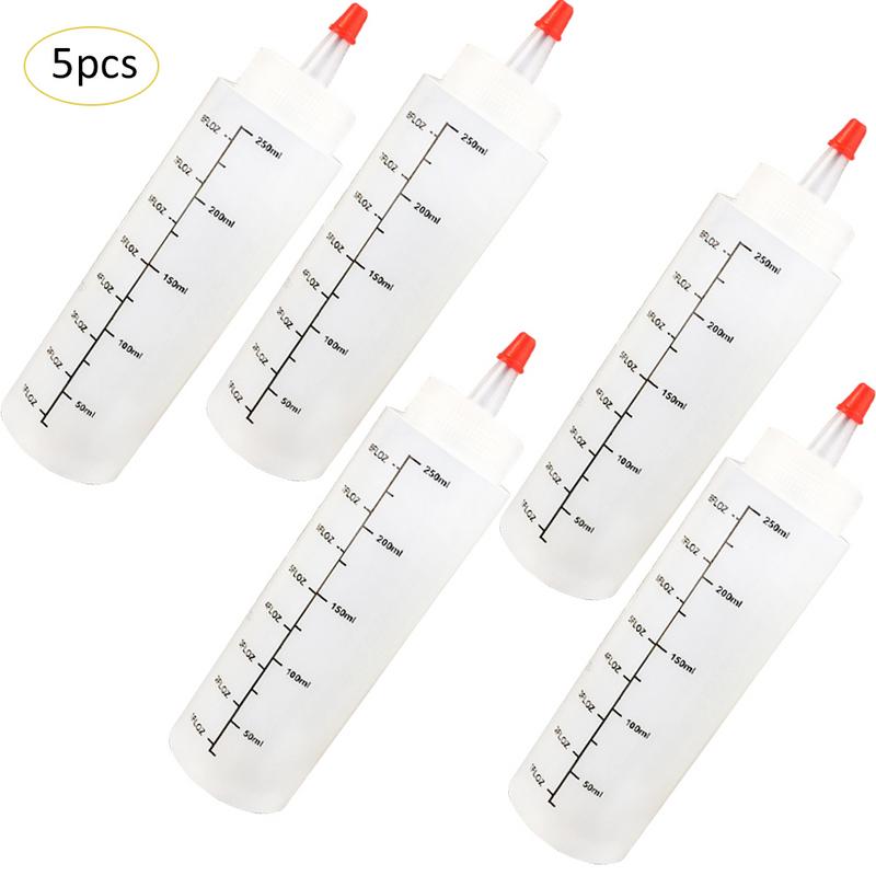 5PCS 250ML Plastic Needle-nosed Bottle With scale Squeeze Bottle With Leak-Proof Cap Salad Bottle