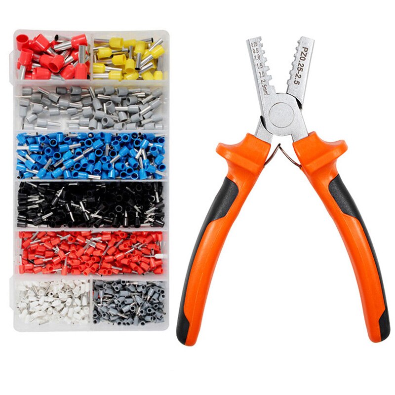 Crimping Tube Terminal Pliers 0.25-35mm GERMAN Style Mini Crimper Pliers electrical Bootlace 1200pcs Terminal VE Crimping Tools: PZ 0.25-2.5A 1200PCS