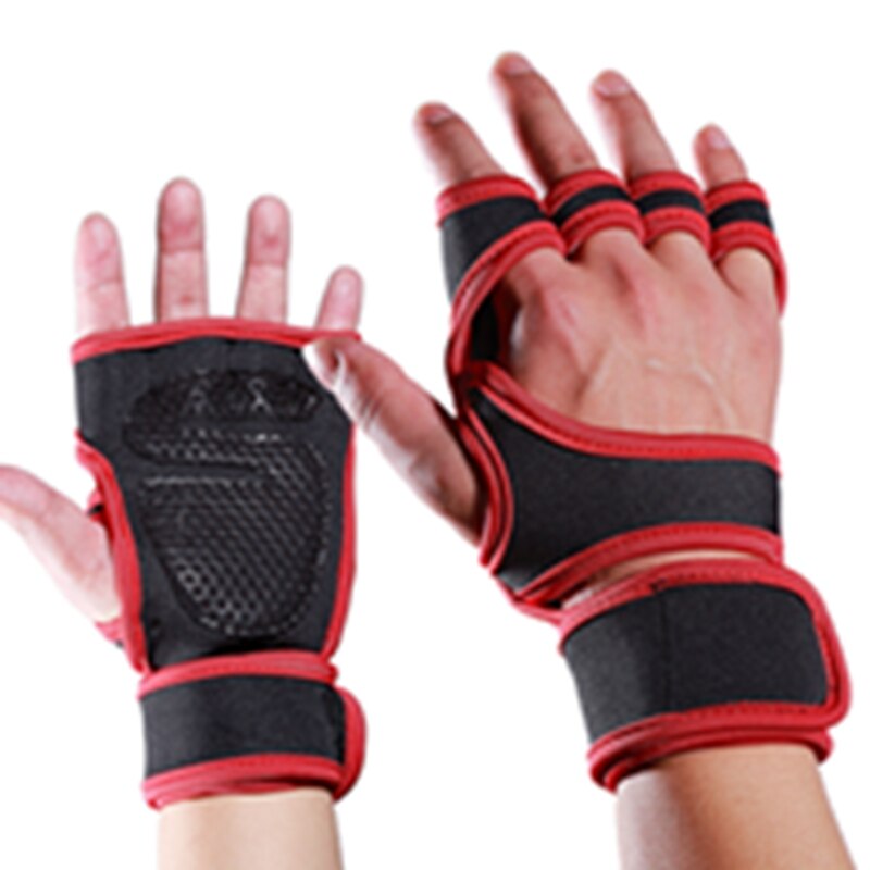 Body Building Fitness Gym Gloves Crossfit Weight Lifting Gloves For Men Musculation Women Anti-slip Barbell Dumbbell: Red / L