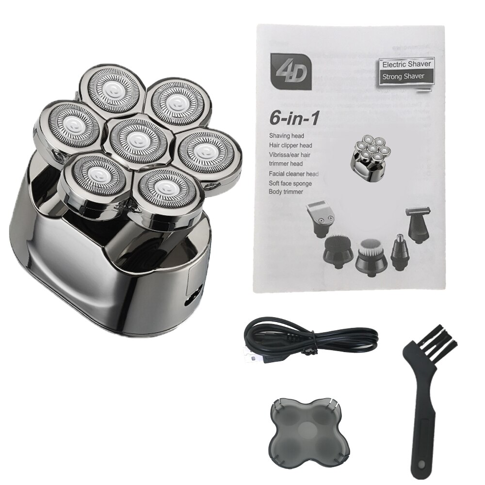 Shaver For Men 7D Independently 7 Cutter Floating Head Waterproof Electric Razor Multifunction Trimmer For Men: Silver