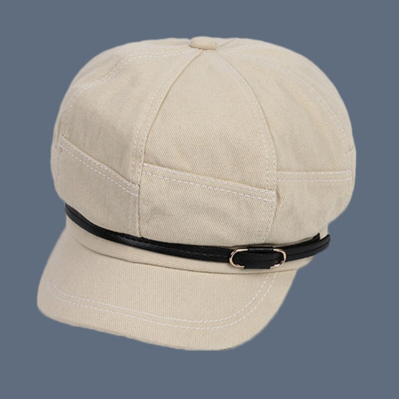 HT3319 Women Berets Spring Autumn Women Hat Retro Leather Belt Octagonal Newsboy Cap Ladies Solid Plain Artist Painter Beret Hat