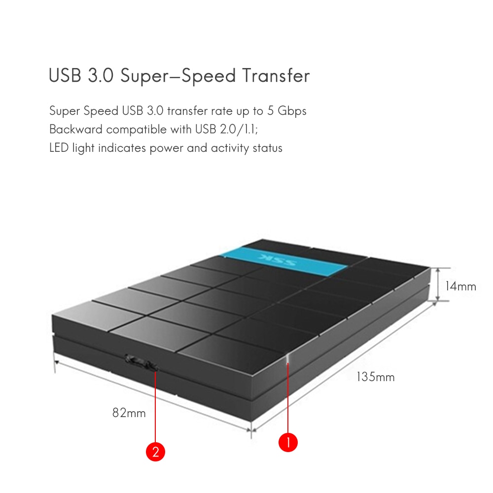 Ssk Hdd Case 2.5 Inch Sata Naar USB3.0 Ssd Adapter Voor Ssd 1 Tb 2 Tb Type C Harde Schijf drive Box Externe Hd High Speed Black SHE080