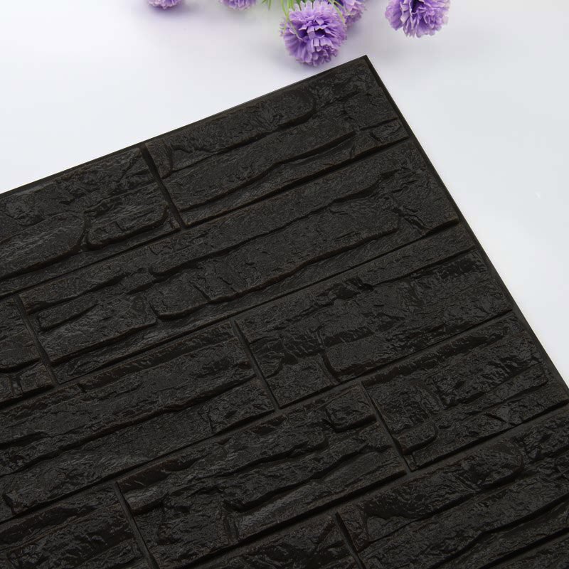 3D Stone Wall Stickers Living Room Decor DIY Self-Adhesive Panels Foam Waterproof Covering Wallpaper For Home TV Background Kids: Black
