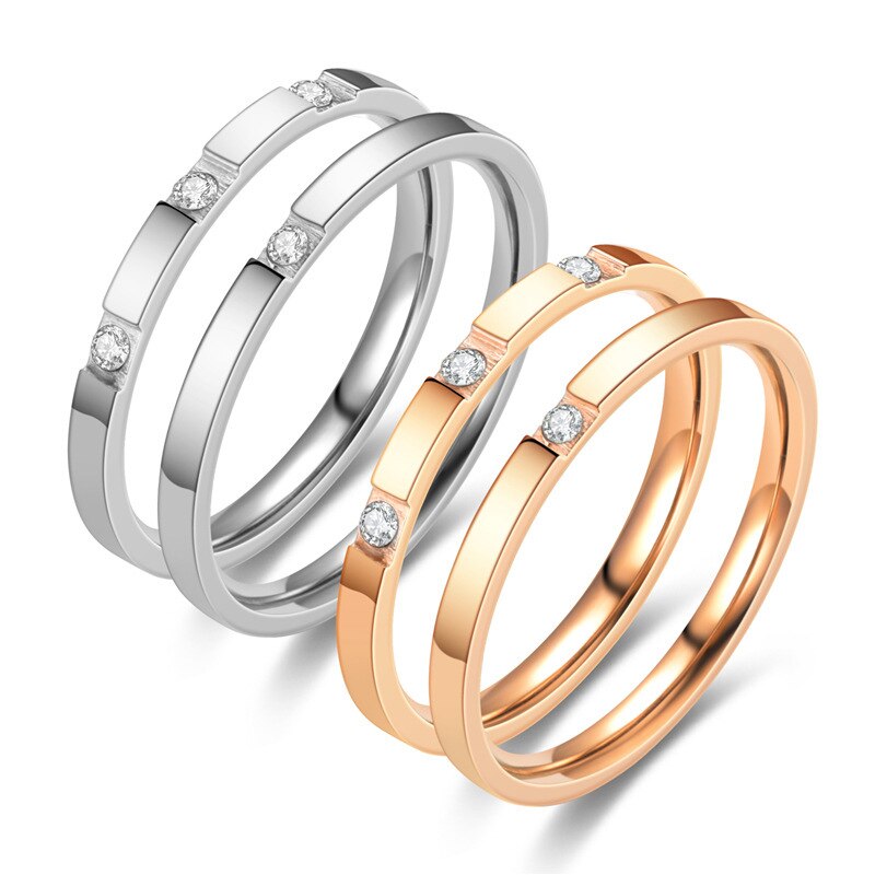 Edelstahl Zirkonia Hochzeit Ring für Frauen Männer Klassische CZ Engagement Ringe Paar Schmuck