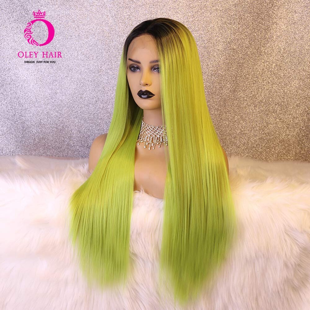 Green Wigs Synthetic Lace Front Wig Heat Resistant 22-26 Inch Drag Queen Glueless Long Cosplay Wigs For Black Women Oley Hair