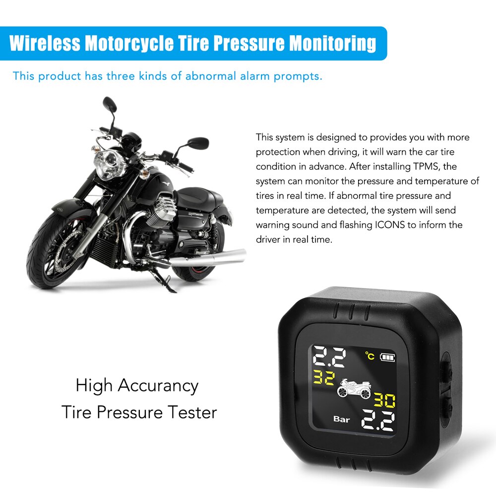 Wireless Motorcycle Tire Pressure Monitoring System TPMS Waterproof Cordless High Accurancy Tire Pressure Tester Real-time