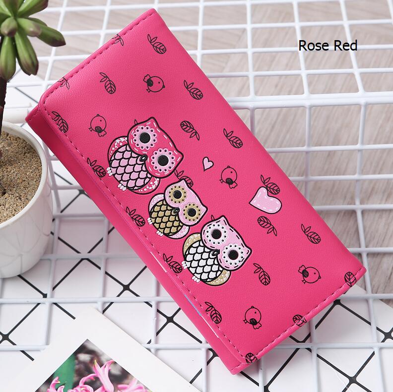 Women Wallets Cute Owl Lady Coin Purse Parent-child Style MoneyBags Clutch Cartoon Wallet Cards ID Holder Purses Burse Notecase: Long- Rose Red