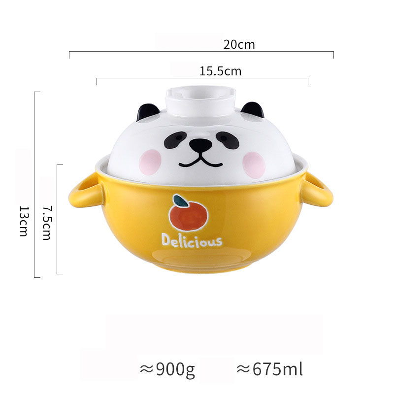 Cuencos de cerámica con tapa de dibujos animados japoneses, cuencos con tapa de oso Panda, gato, cerdo, fideos, Ramen, fruta, ensalada, sopa, bandeja, novedad: Panda